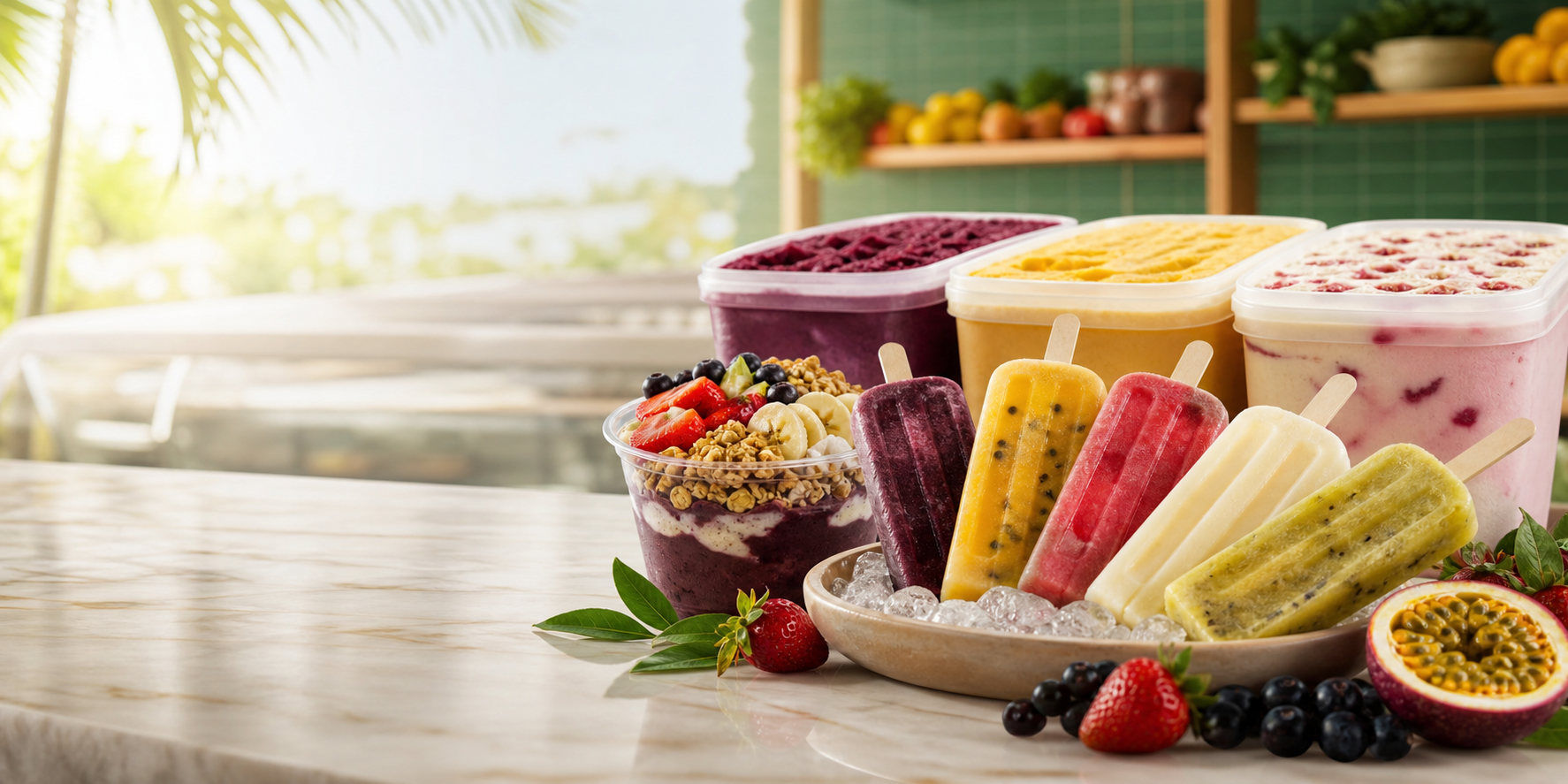 Picolés, açaí e potes de sorvete
